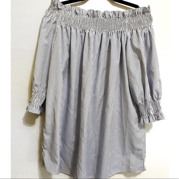 Forever 21 + Off the Shoulder Blue and White Dress - Picture 1 of 4